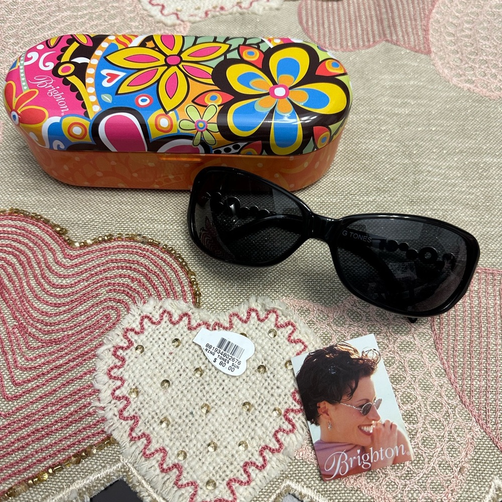 Brighton Dark Gray Ring Tones Sunglasses w/Crystal and Silver Plated Temple